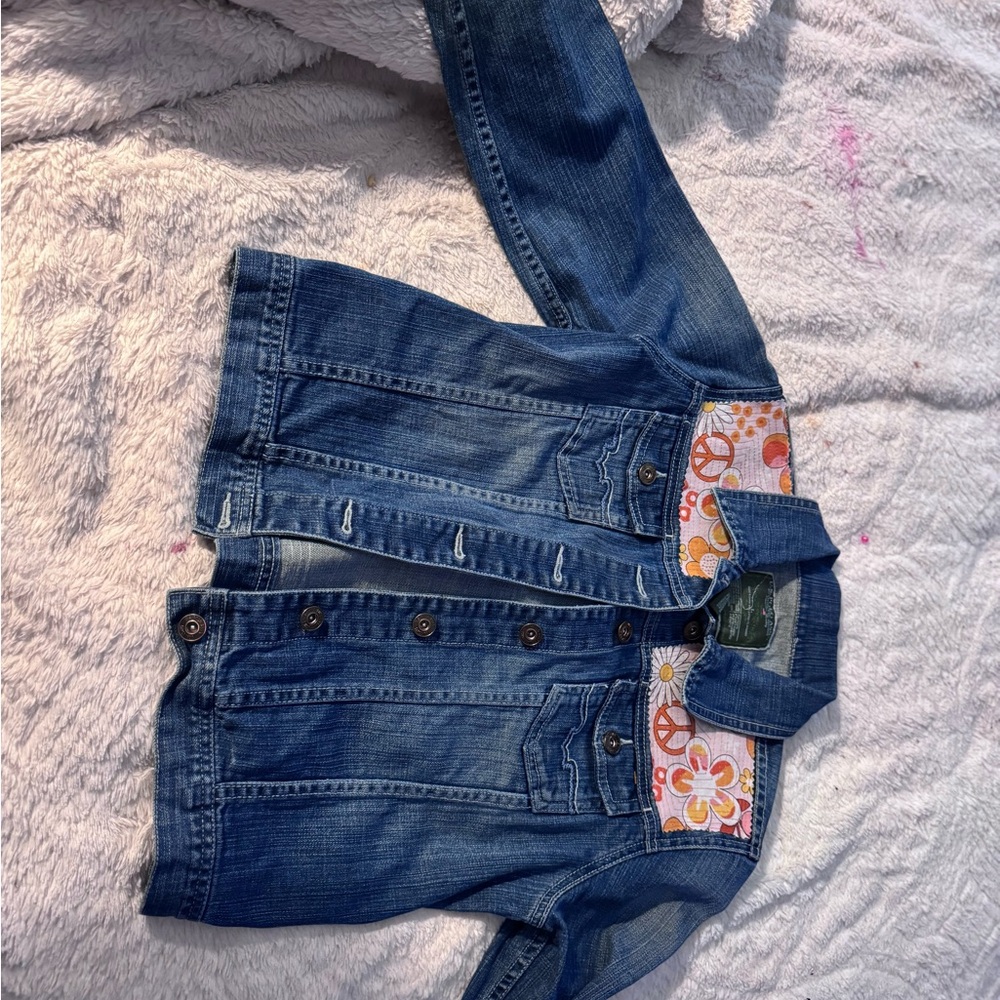 U.S. Polo Assn. Blue Denim Jacket with Orange and Pink Floral Design